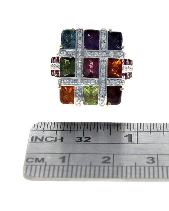 Bellarri Mixed Gemstone and Diamond Square Mosaic Ring